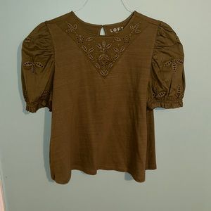Size large LOFT blouse. Puffy sleeve. Tags off but never worn. Army green.